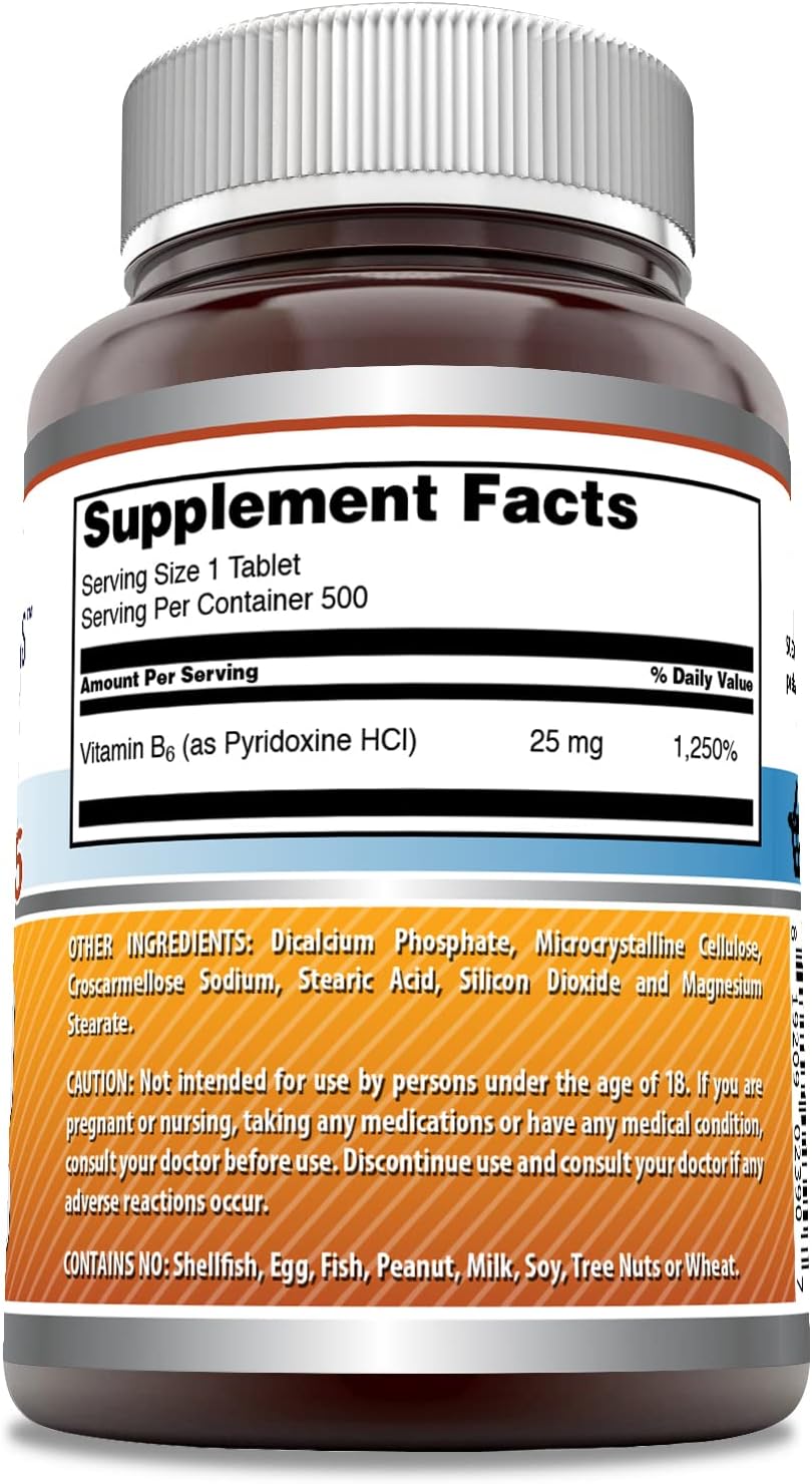 High-Quality Amazing Formulas Vitamin B6 Pyridoxine 25mg Tablets - Non GMO & Gluten Free - USA Made - 500 Tablets - Espot.com.au
