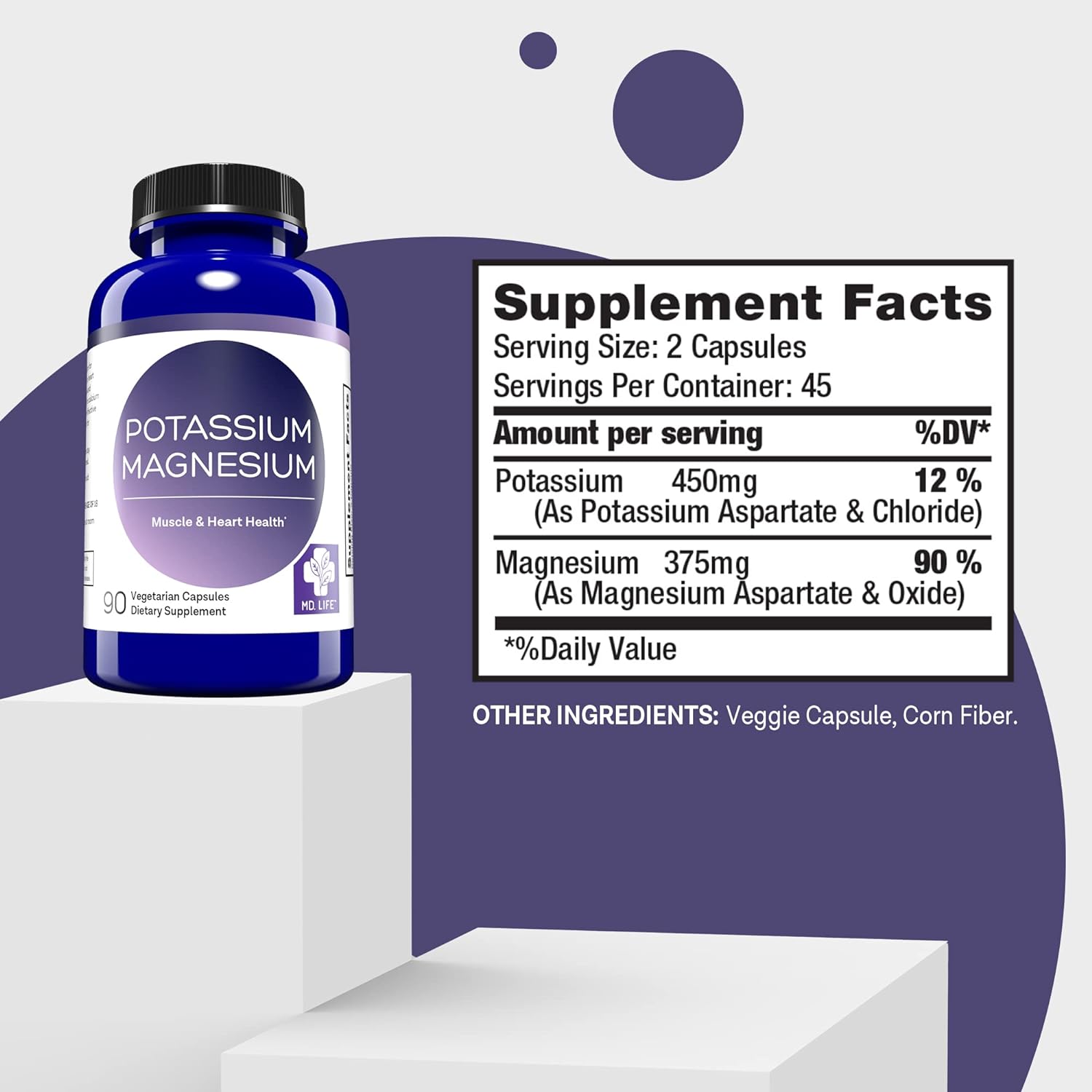 MD.LIFE Magnesium Potassium Supplement - 90 Capsules - Citrate Blend - 90 Count Capsules for Heart Health & Muscle Function - Espot.com.au