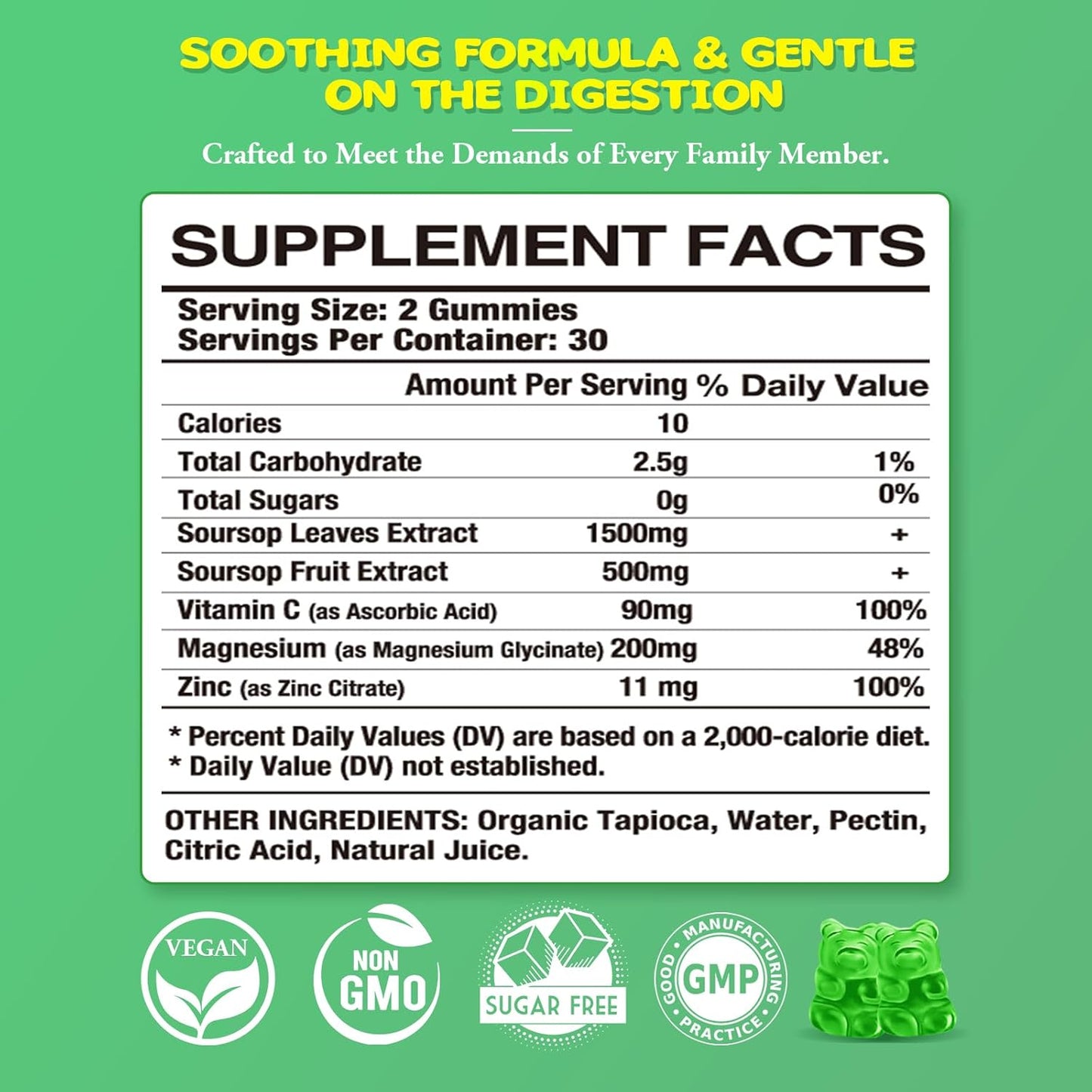 organic-soursop-gummies-with-2000mg-extract---sugar-free-digestive-aid-immune-support---antioxidant-rich-apple-flavored-supplement---60-gummies-2