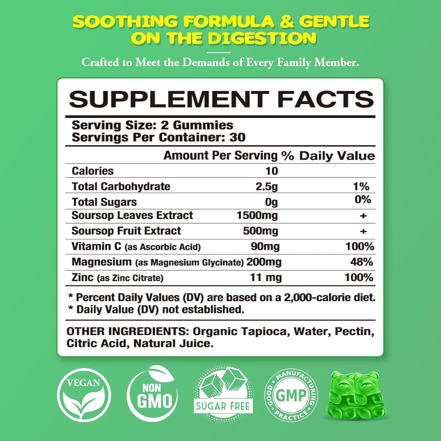 organic-soursop-gummies-with-2000mg-extract---sugar-free-digestive-aid-immune-support---antioxidant-rich-apple-flavored-supplement---60-gummies-2