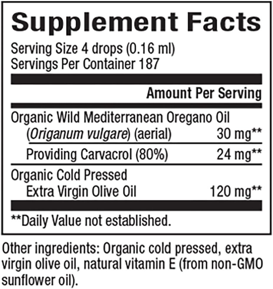 Certified Organic Oil of Oregano for Healthy Immunity and Cholesterol - 187 Servings, 1 oz - Espot.com.au