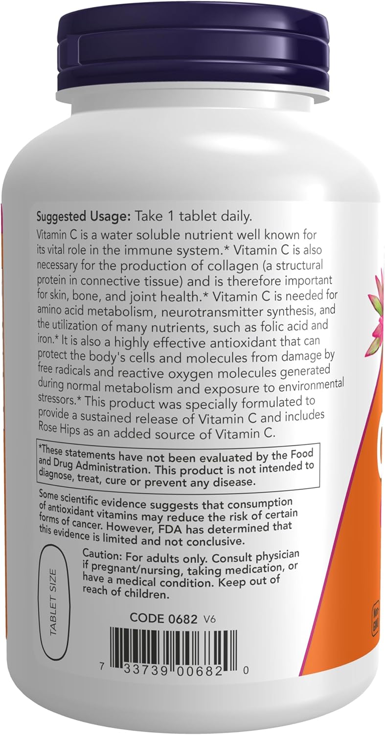 Now Foods Vitamin C-1000 Sustained Release with Rose Hips - 250 Tablets - Espot.com.au