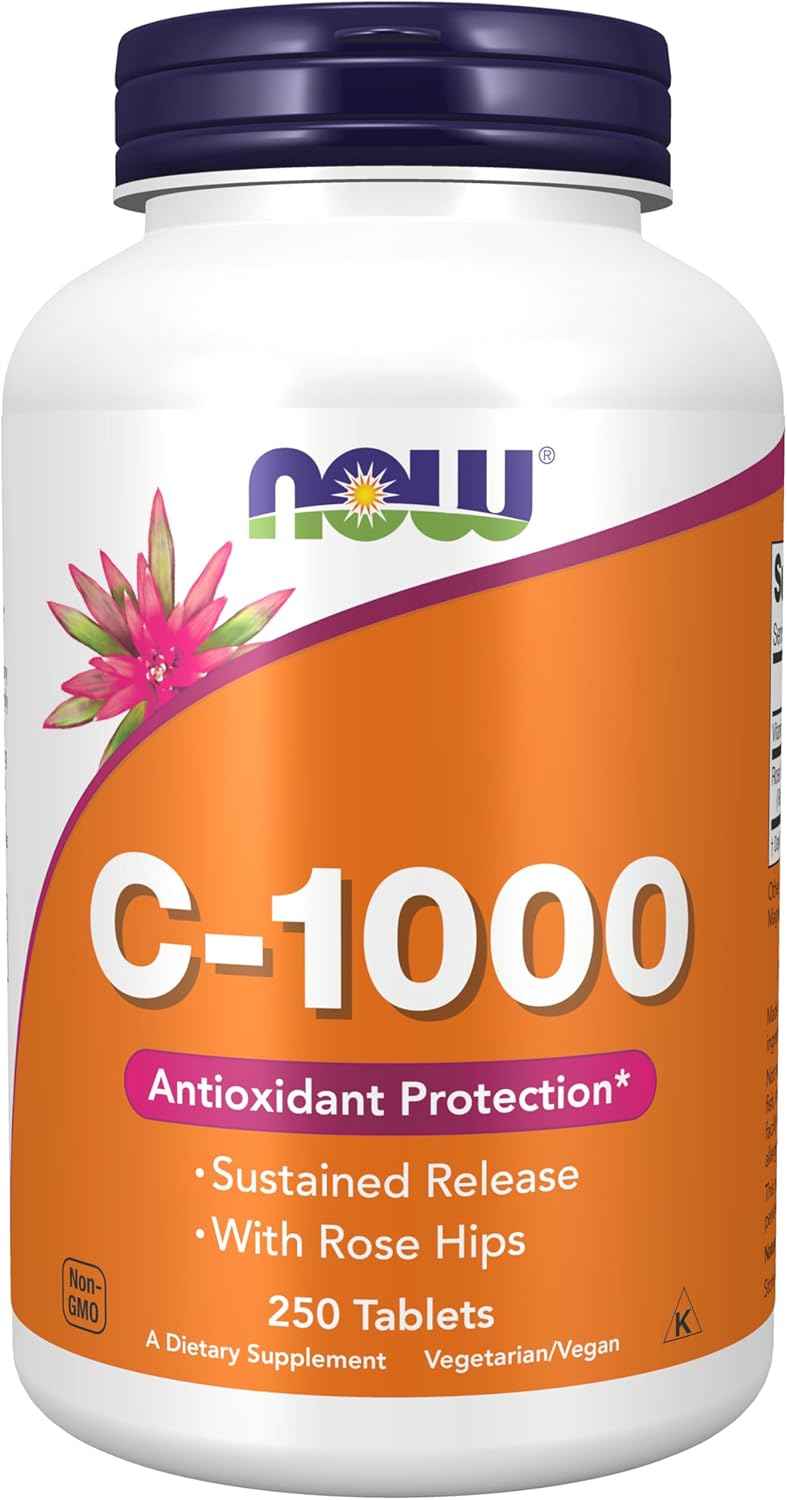 NOW Foods Vitamin C-1,000 with Rose Hips Sustained Release Tablets for Antioxidant Protection - 250 Count