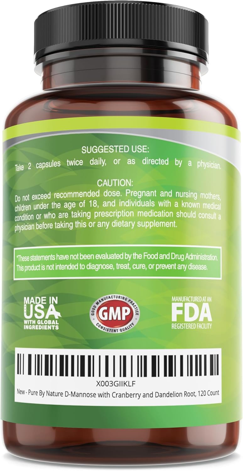 Natural D-Mannose with Cranberry and Dandelion Root Capsules - 120 Count - Espot.com.au