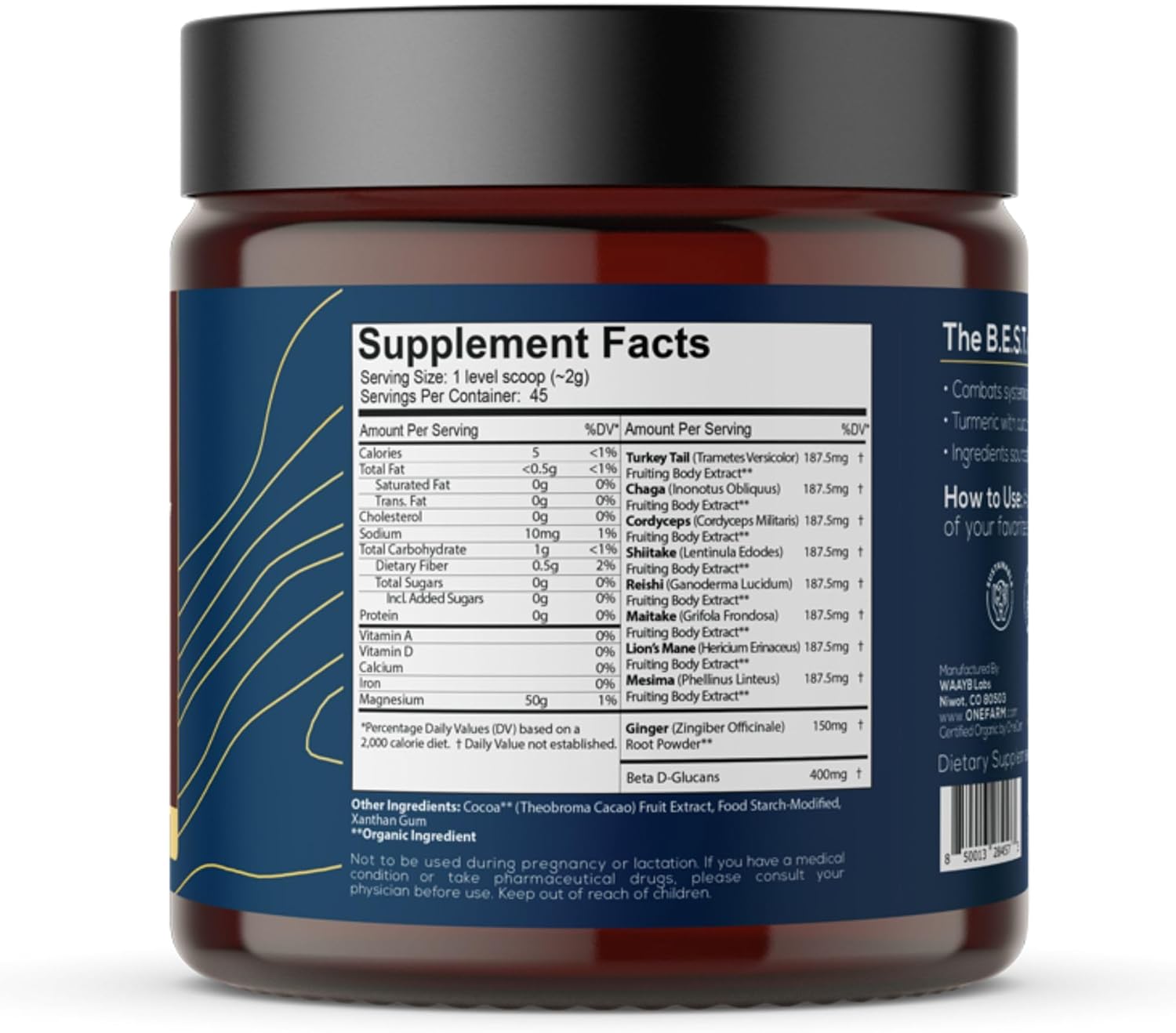 waayb-organic-8-mushroom-immunity-powder---non-gmo-vegan-supplement---turkey-tail-chaga-cordyceps-shiitake-reishi-maitake-lions-mane-mesima---resealable-glass-jar-5