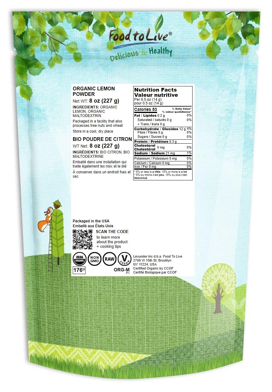 Organic Lemon Powder 8 oz - Non-GMO, Unsulfured, Raw Dried Citrus Fruit, Vegan, Bulk, Ideal for Baking, Juices, Smoothies, Yogurts - Contains Maltodextrin, No Sulphites - Espot.com.au
