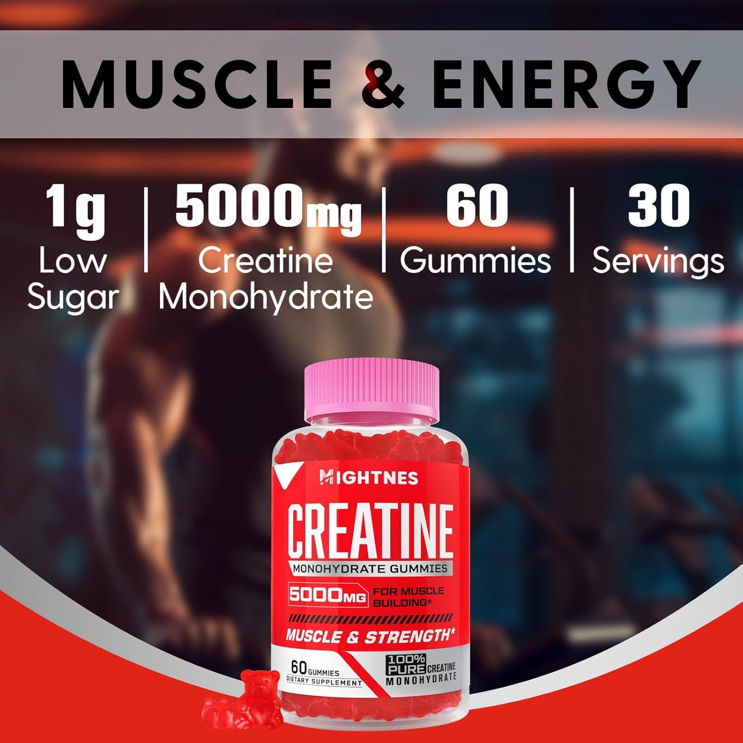 Organic Vegan Creatine Gummies with Taurine & Vitamins - 5000mg Pre-Workout for Maximum Strength, Muscle, Energy & Focus - Men & Women - 60 Count - Espot.com.au