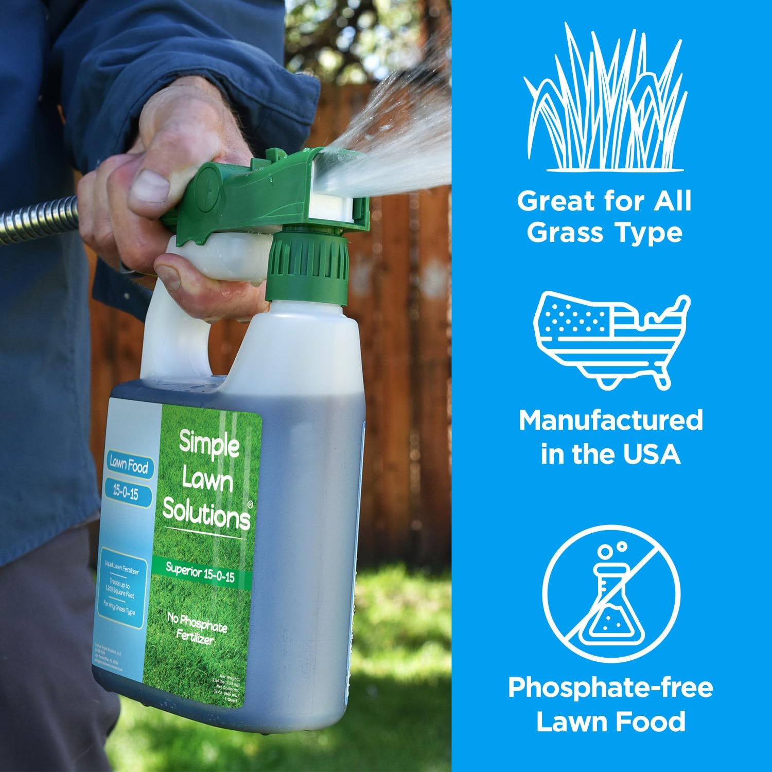 Premium Liquid Lawn Fertilizer 15-0-15 for Growth & Green Grass - Nitrogen, Potassium, Humic, Fish & Seaweed Blend - All Grass Types - Simple Lawn Solutions - All Season Formula - 32oz Sprayer Included - Espot.com.au