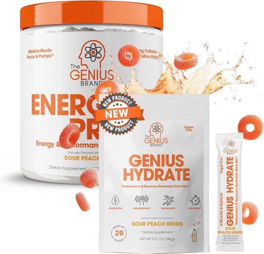 genius-hydration-pre-workout-bundle---sour-peach-rings-drink-mix-energized-powder---natural-electrolyte-booster-caffeine-infused-supplement-1