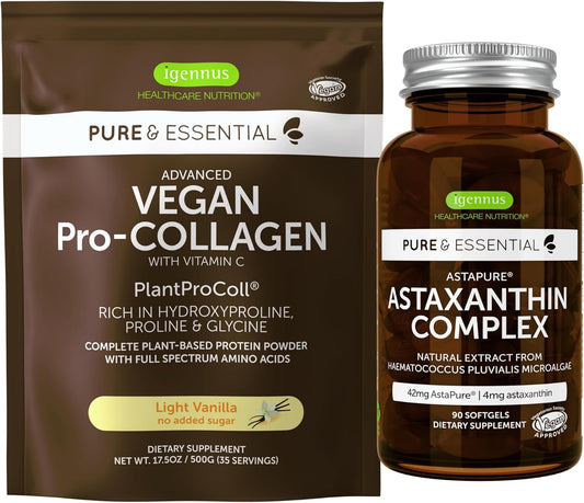 Igennus Vegan Vanilla Collagen Protein Powder & Astaxanthin Bundle for Hair, Skin & Nails - Collagen Boosting Formula with Natural Astaxanthin - by Igennus Healthcare - Espot.com.au