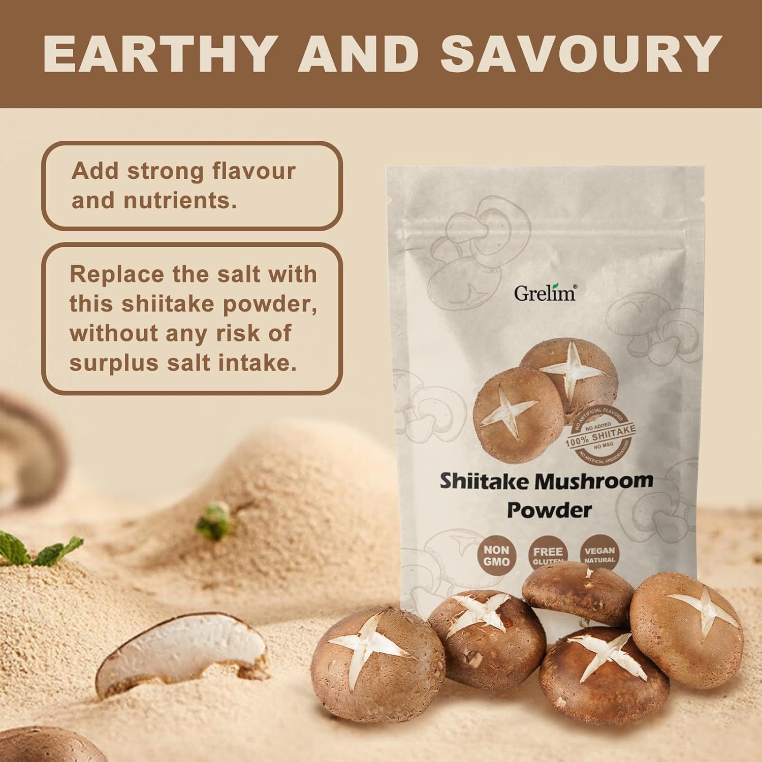 Shiitake Mushroom Powder 8 Oz - Gluten-Free, Non-GMO, No Additives - Ideal for Sauce, Soup, Mushroom Coffee - 227g - Espot.com.au