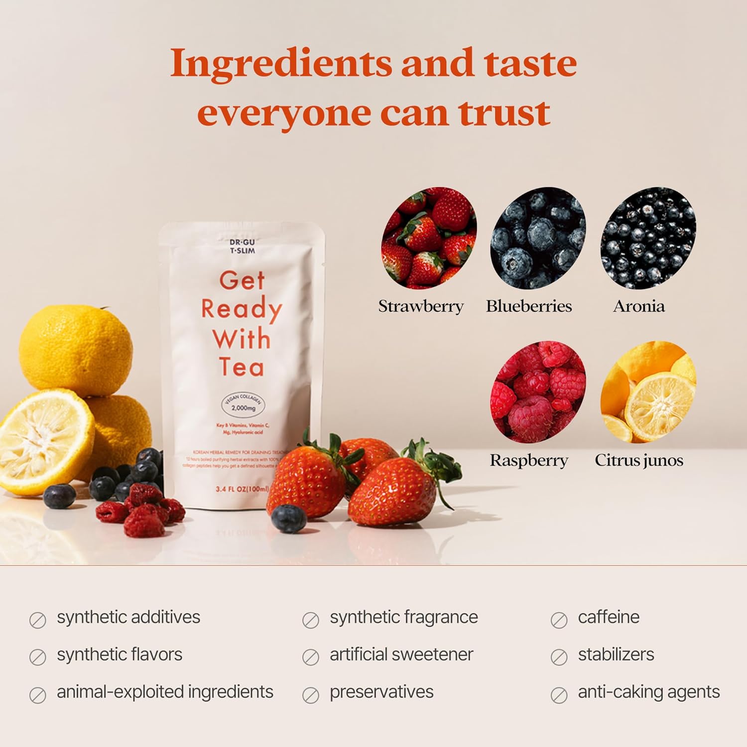 Korean Collagen Supplements with Mixed Berry Flavor - Vegan Peptides and Herbal Extracts Liquid for Glowing Skin - 20 Packs - Dr. Gu T.Slim - Espot.com.au