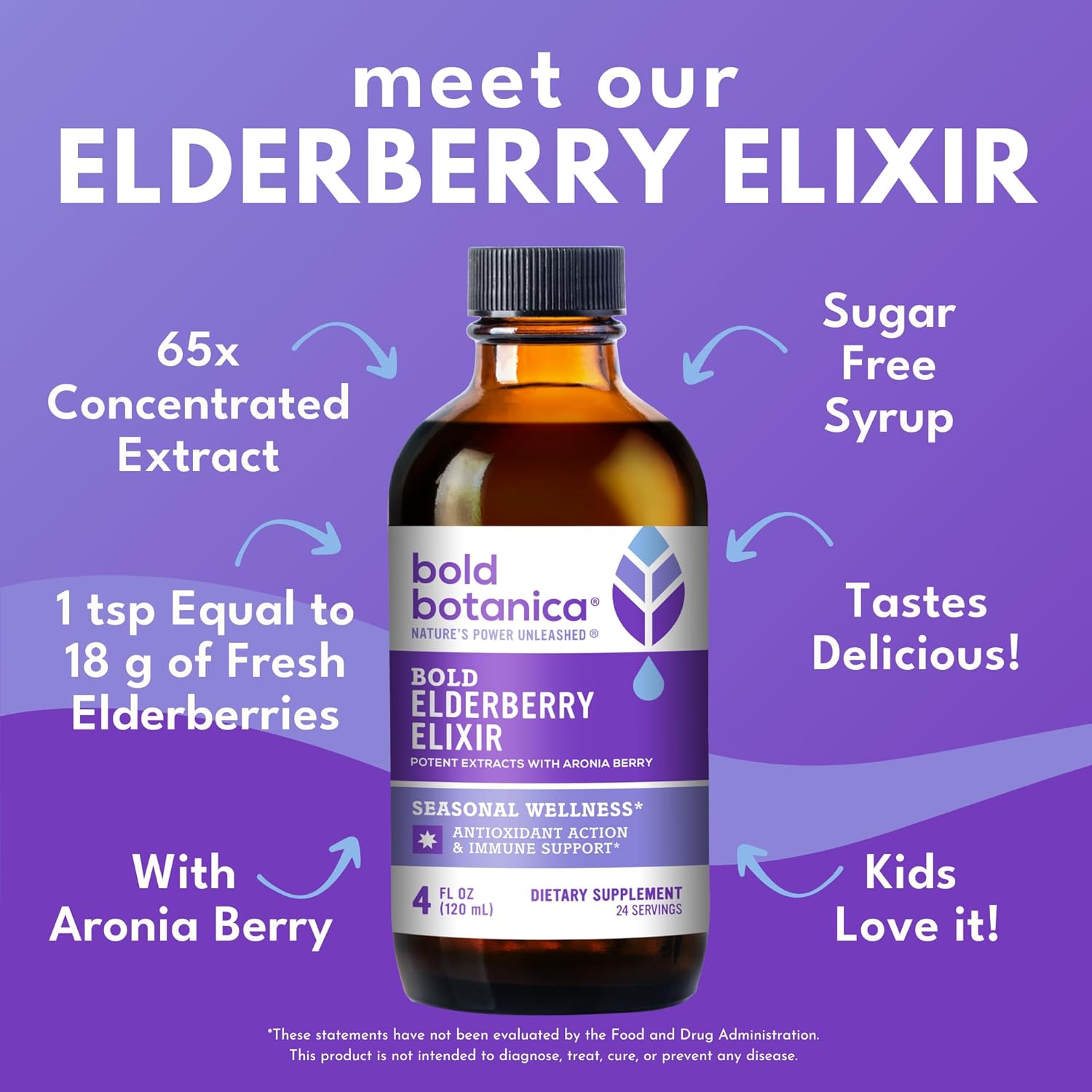 65x Concentrated Elderberry Elixir with Aronia Berry for Immune Support - 4 Fl. Oz - Kid Friendly & Sugar-Free - Espot.com.au