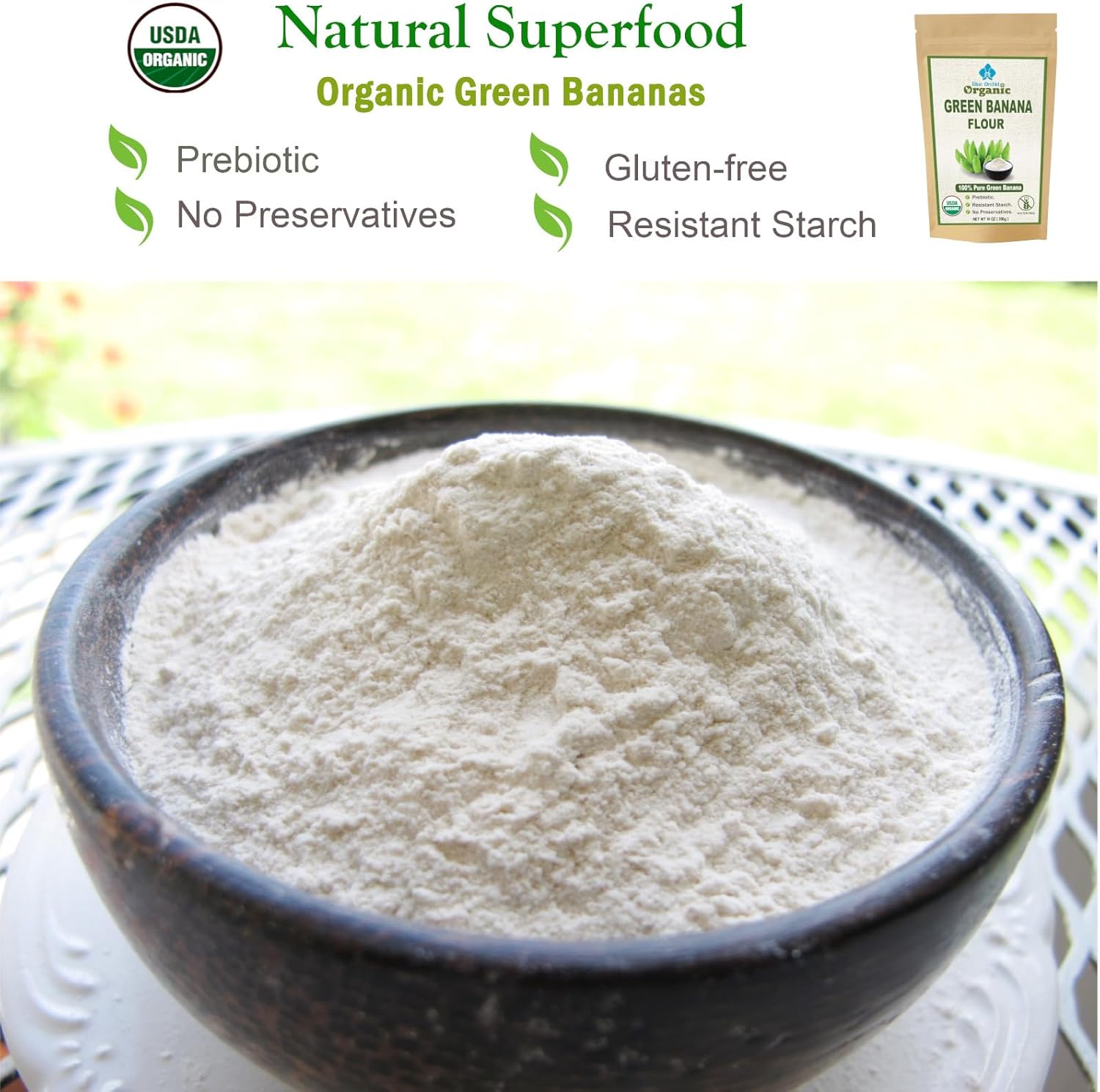 Organic Green Banana Powder - Blue Orchid Superfood Prebiotic Smoothie Flour - Gluten-Free Grain-Free Baking Substitute - 14 OZ - Espot.com.au