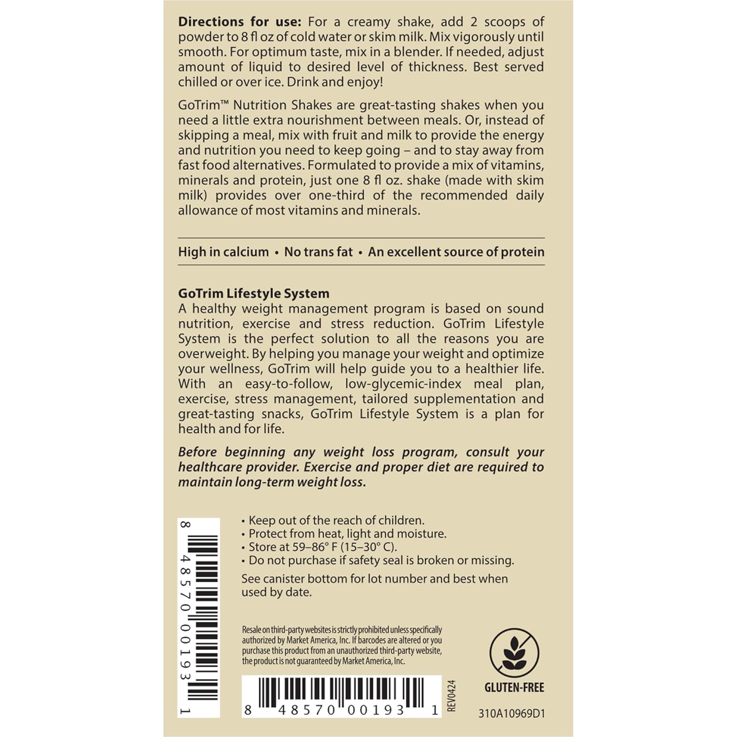 Creamy Vanilla TLS GoTrim Nutrition Shake - High Protein & Fiber, Meal Replacement, Gluten-Free, No Added Sugar, Ready to Drink - 14 Servings - Espot.com.au