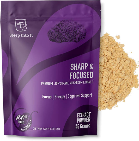 Organic Lions Mane Mushroom Supplement for Mental Clarity and Focus - 45g Powder Extract - Cognitive Function Support - 30 Servings - Espot.com.au