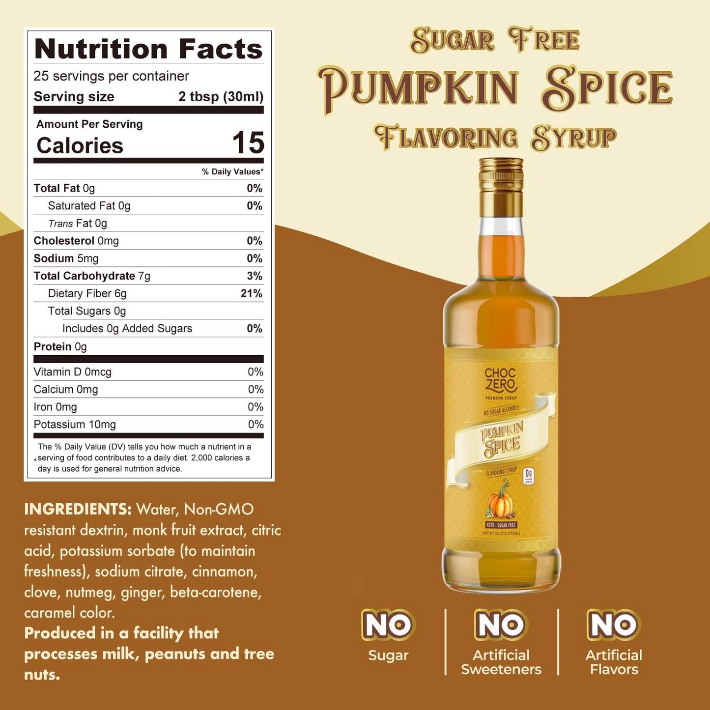 ChocZero Sugar Free Pumpkin Spice Coffee Syrup - All Natural, Gluten Free Simple Syrup Drink Mix for Chai Latte, Protein Shakes & Baking - 25.4 Ounces Bottle - Espot.com.au