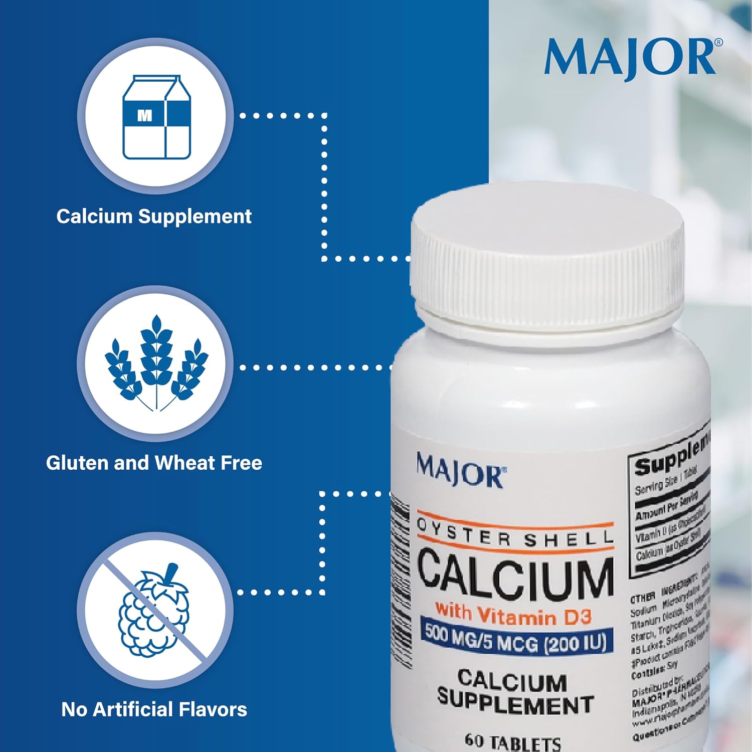 Oyster Shell Calcium Supplement with Vitamin D3 - 500 mg / 5 mcg - 60 Tablets - Supports Bone Health and Immune System - Espot.com.au
