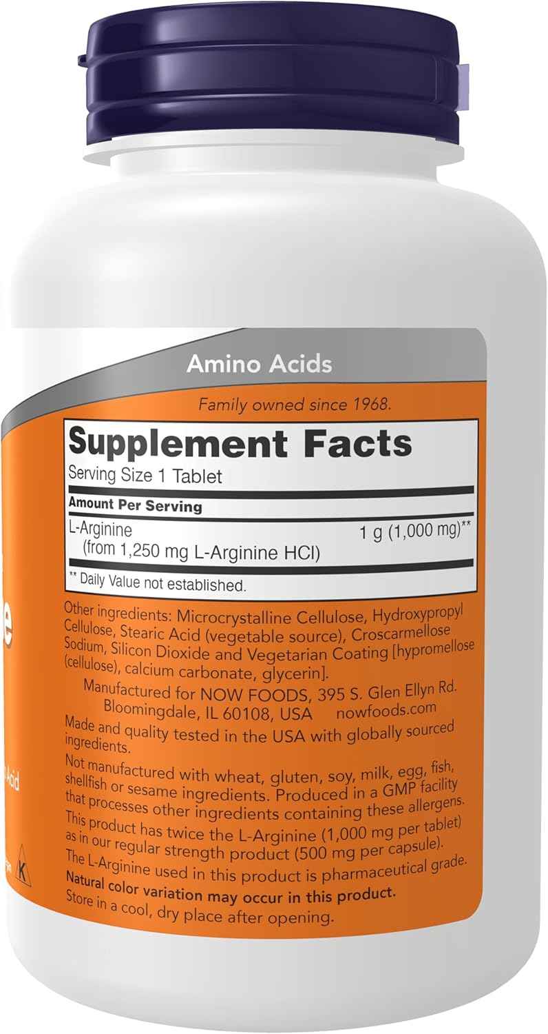 NOW Foods L-Arginine 1000mg Tablets - Nitric Oxide Precursor for Cardiovascular Health - Amino Acid Supplement - 120 Count