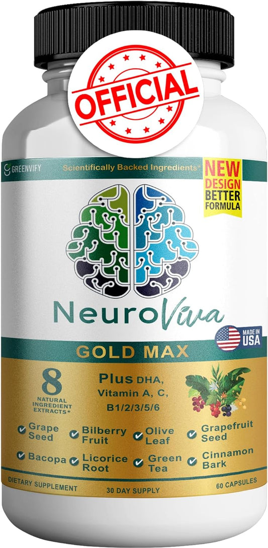 Neuroviva Gold Max Plus Brain Supplement for Memory, Focus & Mental Clarity - Cognitive Enhancement Vitamins B6, B12 - 60 Capsules - Espot.com.au