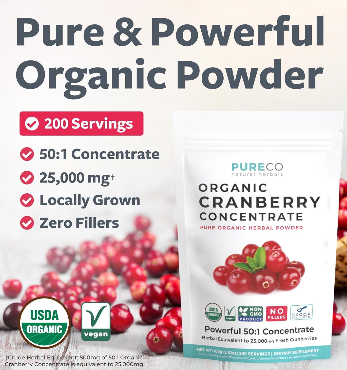 Organic USDA Cranberry Powder - Supports Urinary Tract Health - Pure Concentrate for Women & Men - Vegan Non-GMO (200 Servings) - Espot.com.au