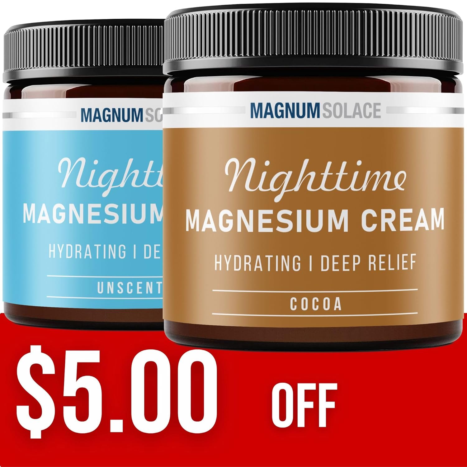Bundle of Magnum Solace Cocoa Magnesium Cream and Unscented Magnesium Cream - Natural Relief for Muscle Pain and Stress - 2 Pack - Espot.com.au