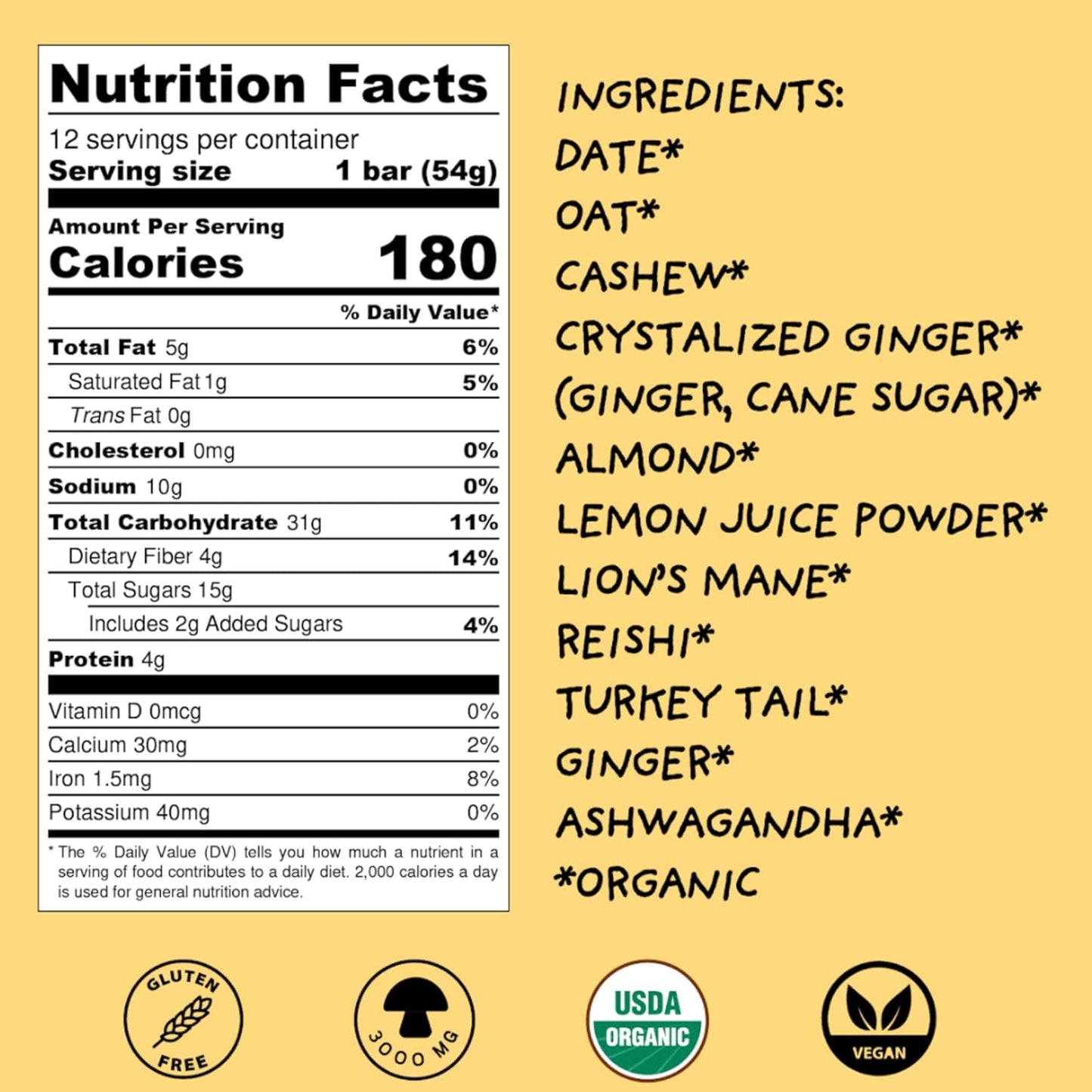 organic-vegan-adaptogen-mushroom-nutrition-bars-with-reishi-lions-mane-ashwagandha---lemon-ginger-flavor-12-count---gluten-free-immunity-support-3