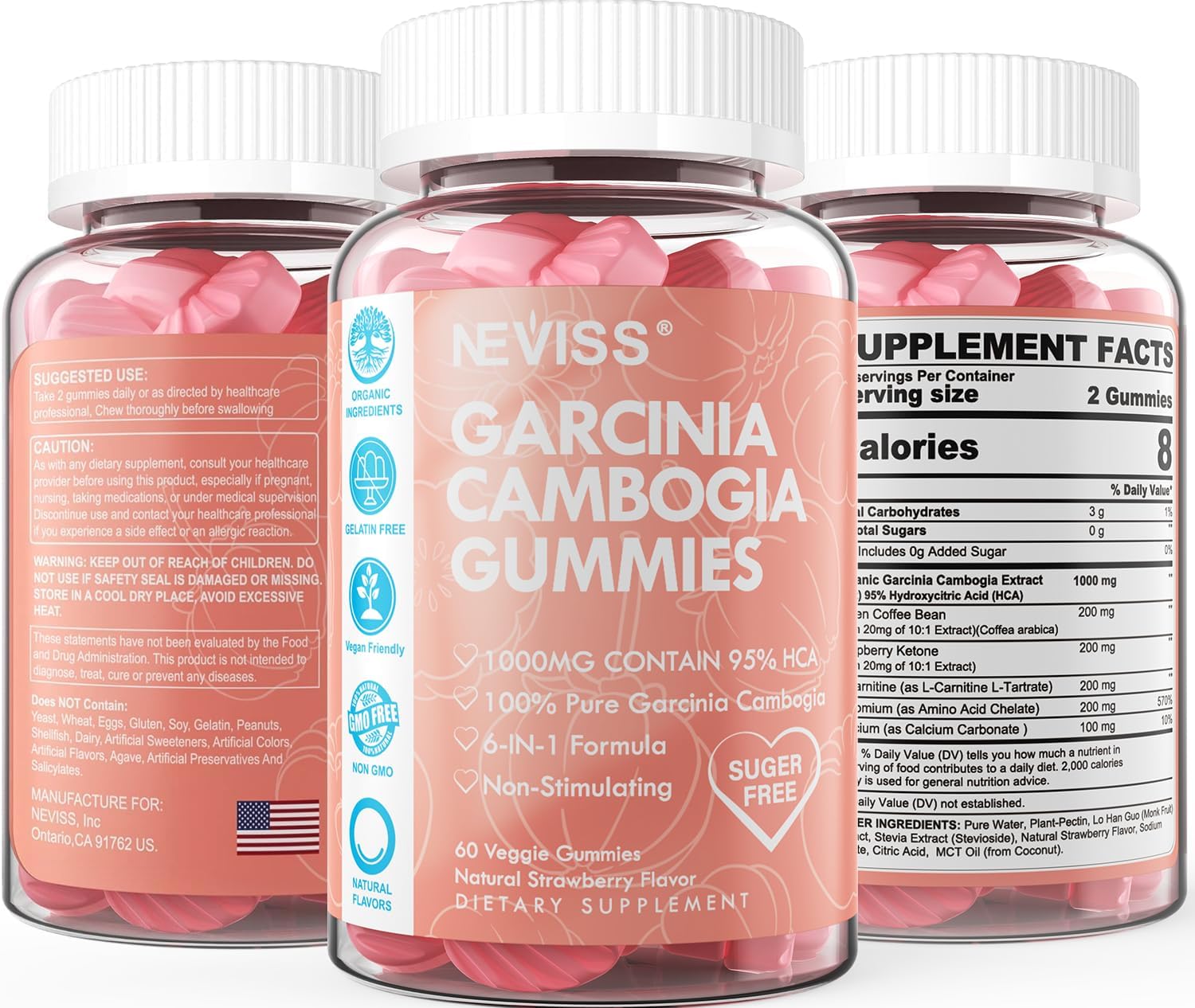 organic-sugar-free-garcinia-cambogia-gummies-1000mg-with-95-hca---metabolism-booster-with-l-carnitine-raspberry-ketone-green-coffee-bean---vegan-strawberry-flavor---60-count-8