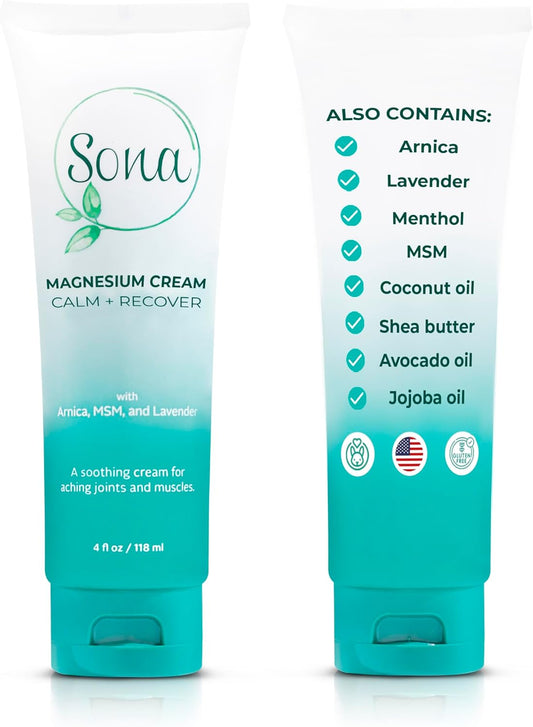 sona-calm-recover-magnesium-cream-with-arnica-msm-menthol-and-lavender---topical-lotion-for-sleep-aid-leg-cramps-pain-relief---4oz-1