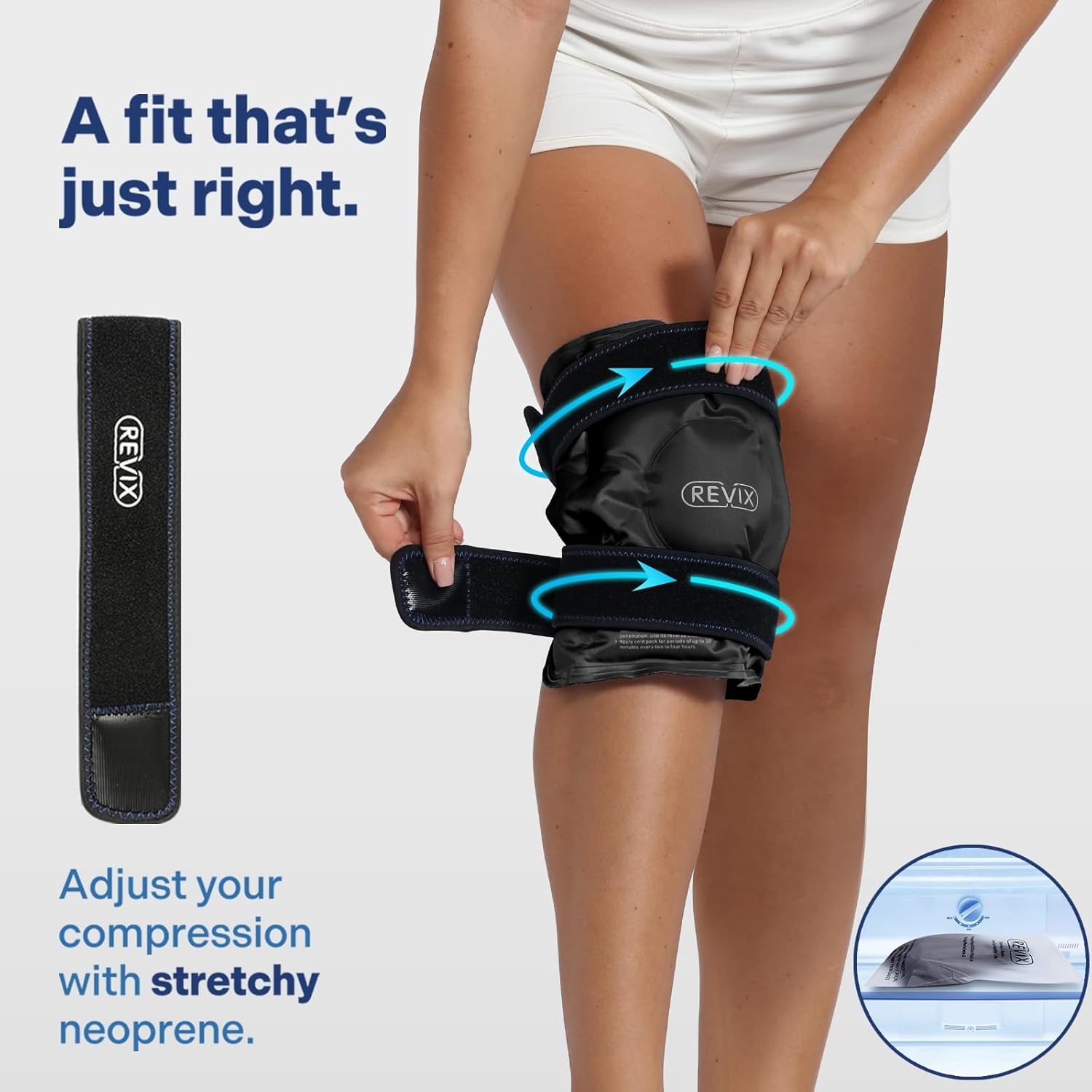 REVIX Reusable Knee Ice Pack Wrap for Muscle Ache - Cold Compress Therapy for Knee Discomfort, Post-Workout Recovery - Soft Plush Lining - Black - Espot.com.au