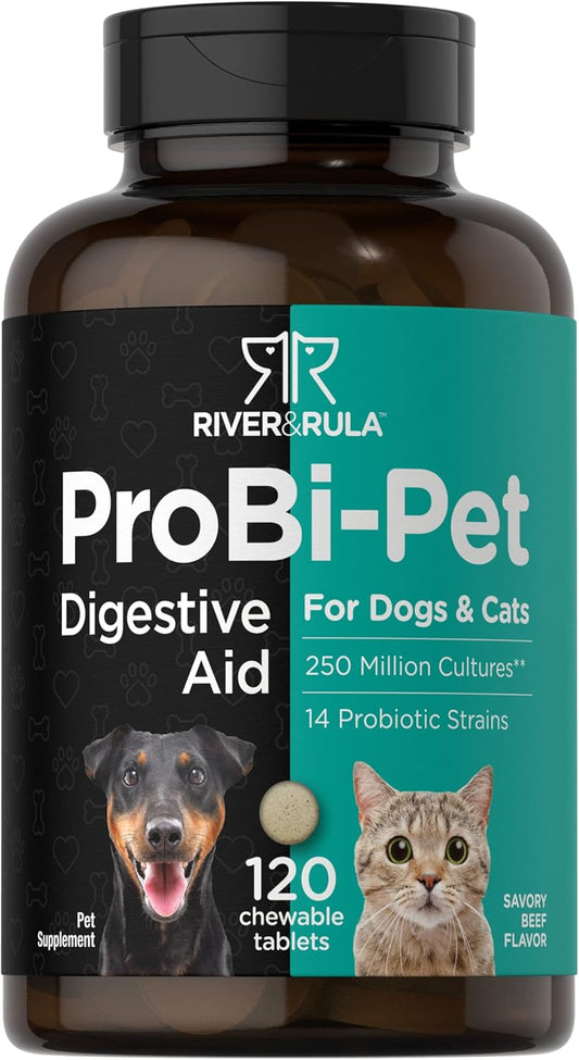river-rula-probiotic-chewable-tablets-for-dogs-cats---120-count-digestive-aid-with-14-strains---savory-beef-flavor-supplement-1