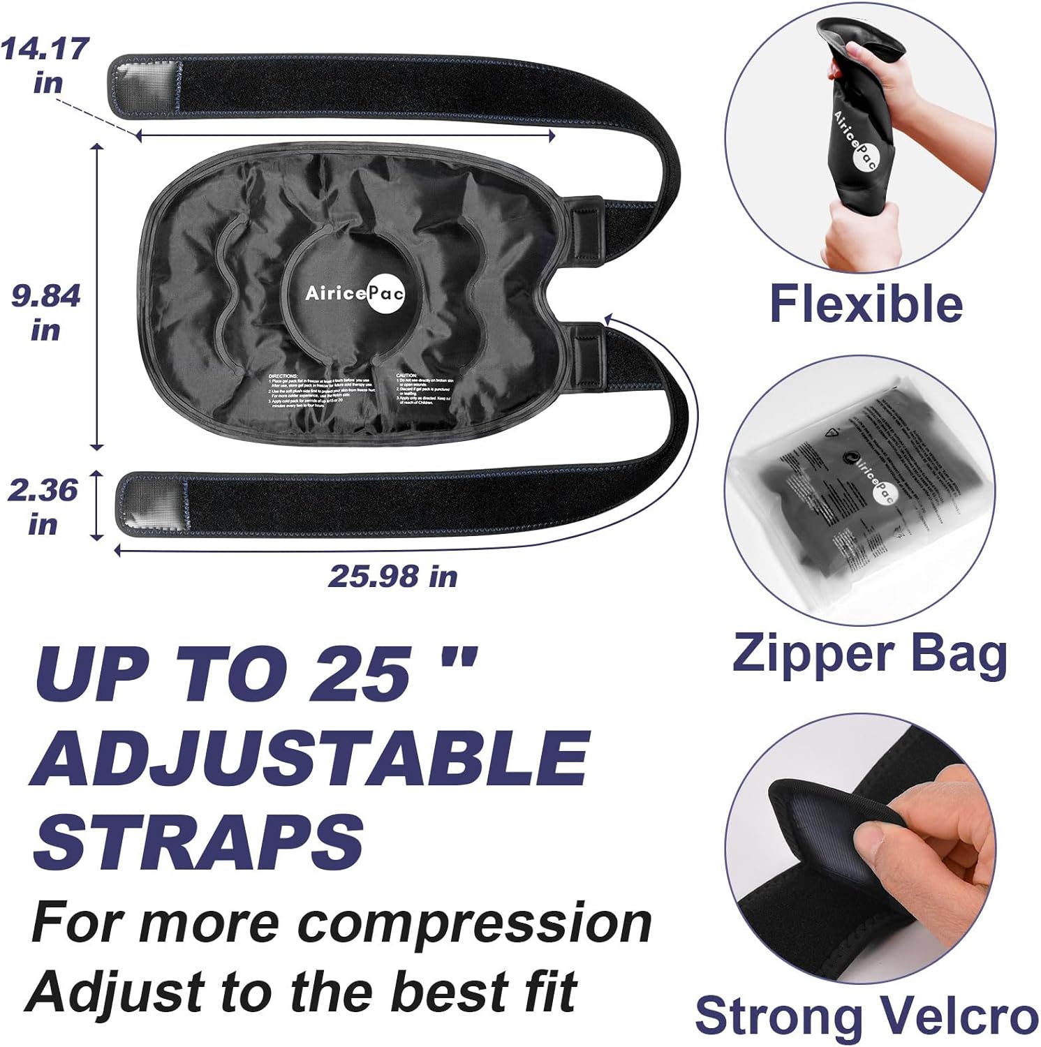 Reusable Gel Ice Wrap for Knee Pain Relief - Cold Compress Therapy for Injuries, Swelling, Arthritis, Meniscus Tear, ACL - AiricePac 2 Ice Pack for Knee - Black - Espot.com.au