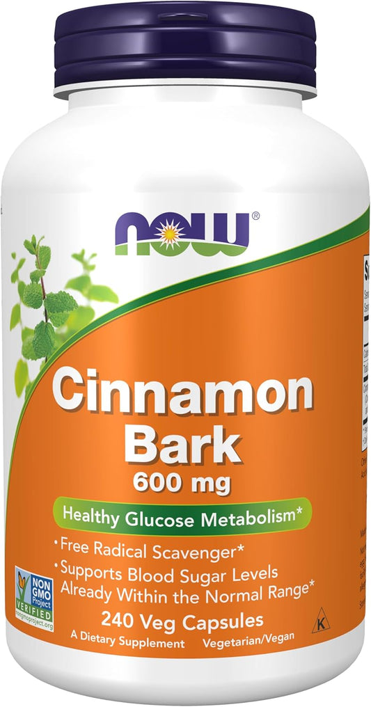 NOW Foods Cinnamon Bark Supplements - 600mg, Non-GMO, Supports Healthy Glucose Metabolism - 240 Veg Capsules - Espot.com.au