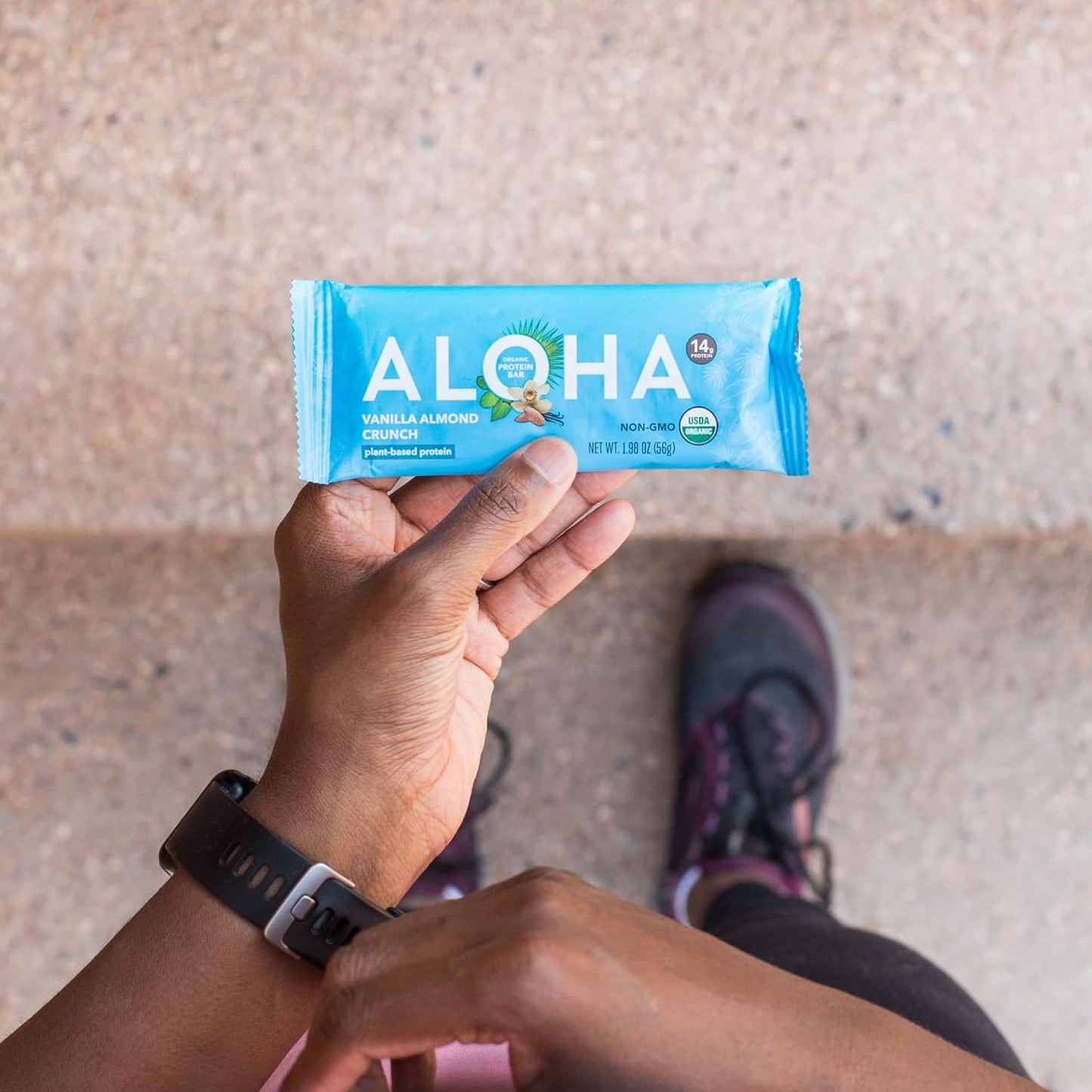 Organic Plant-Based Protein Bars, Vanilla Almond Crunch Flavor, 1.98 oz Bars, Pack of 12 - ALOHA - Espot.com.au