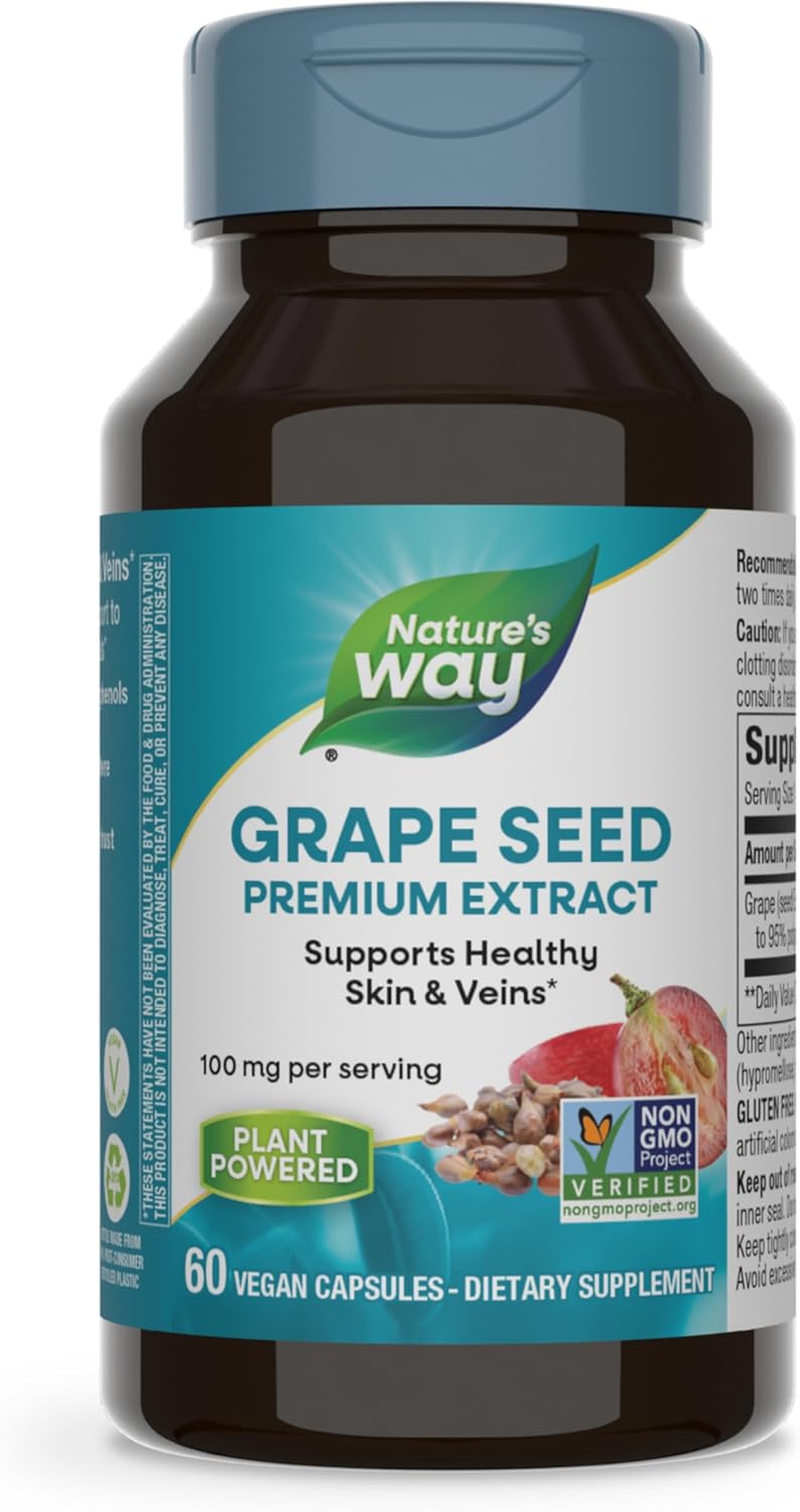 Non-GMO Grape Seed Premium Extract Capsules for Healthy Skin & Veins - Antioxidant Support - 60 Vegan Capsules - Espot.com.au