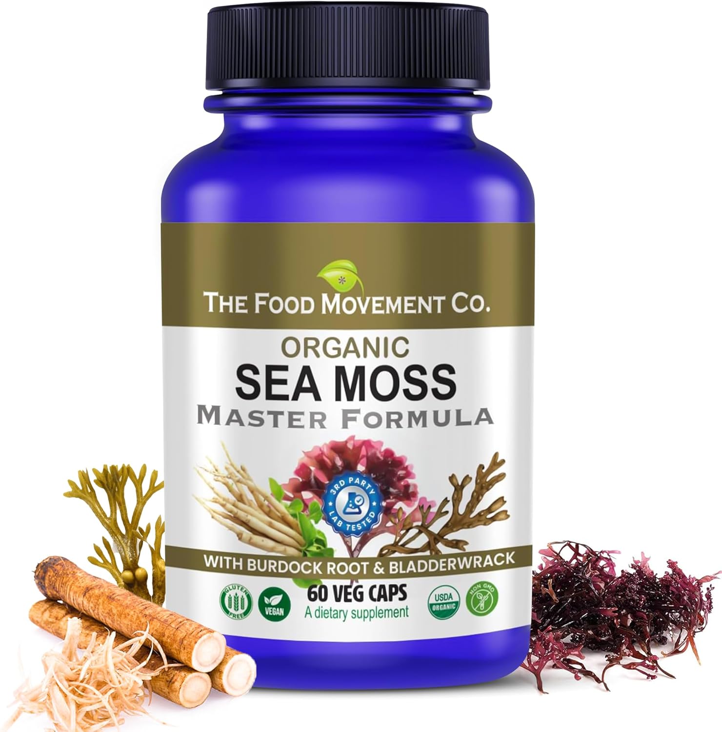Organic Sea Moss Master Formula with Burdock Root & Bladderwrack for Gut Health - Vegan Supplement for Women & Men - Irish Sea Moss Blend for Well-Being (60) - Espot.com.au