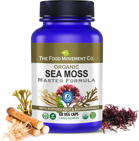 Organic Sea Moss Master Formula with Burdock Root & Bladderwrack for Gut Health - Vegan Supplement for Women & Men - Irish Sea Moss Blend for Well-Being (60) - Espot.com.au