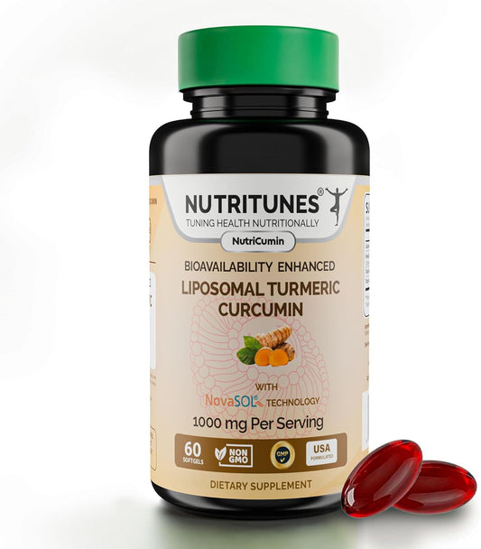 Nutritunes NutriCumin 1000mg Liposomal Turmeric Curcumin Softgels with NovaSOL Technology for Maximum Absorption - Made in USA with Premium Ingredients - Espot.com.au