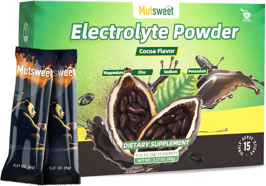 Hydrate Electrolyte Powder Packets with 4 Electrolytes, Vegan Cocoa Drink Mix - 15 Sticks, No Sugar & Non-GMO - Espot.com.au