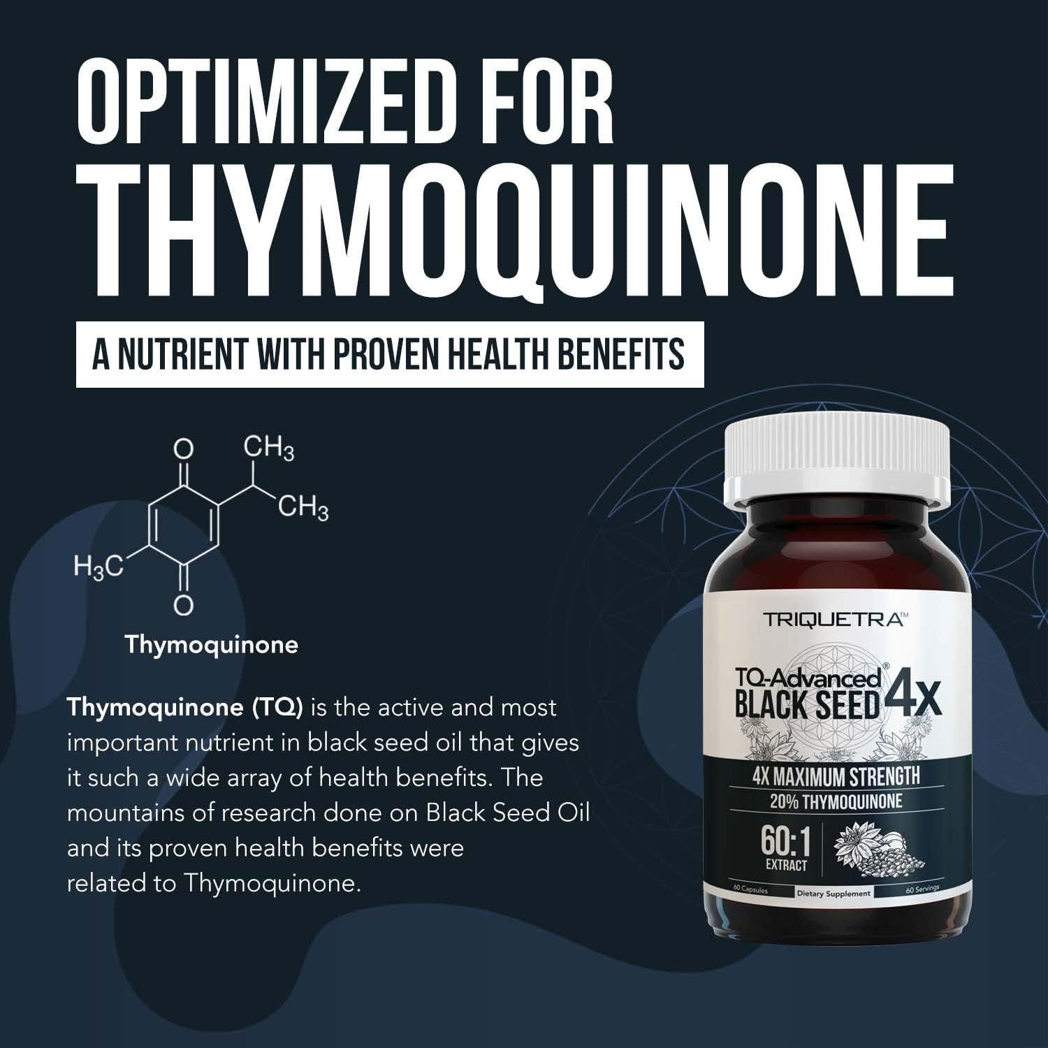 Thymoquinone Black Seed Oil Extract Capsules - 20% Concentration - TQ-Advanced 4X® - 60 Capsules - Nigella Sativa - Vegan - Glass Bottle - Espot.com.au