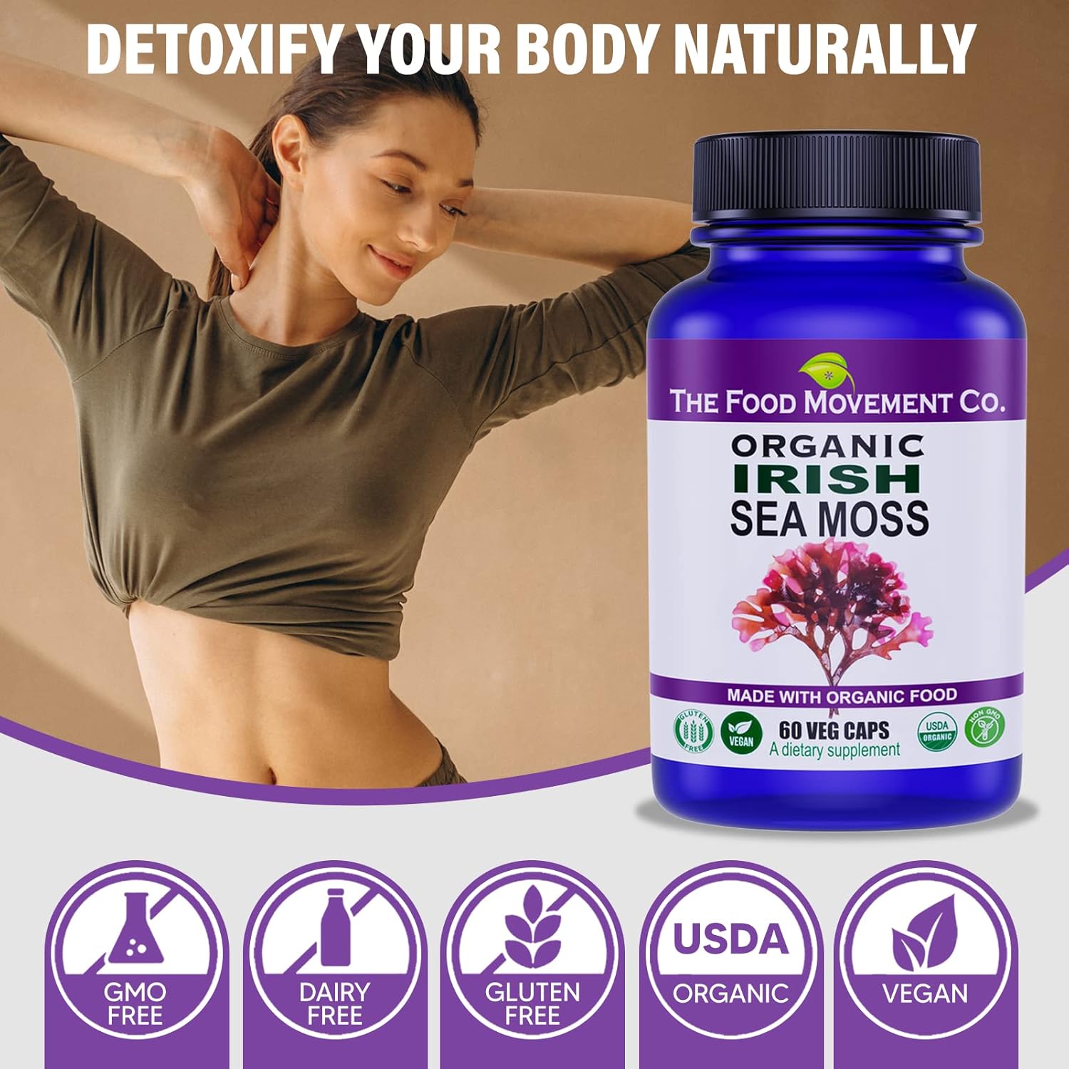 Organic Irish Sea Moss Capsules with Over 70 Trace Minerals for Digestion and Immune Support - Espot.com.au