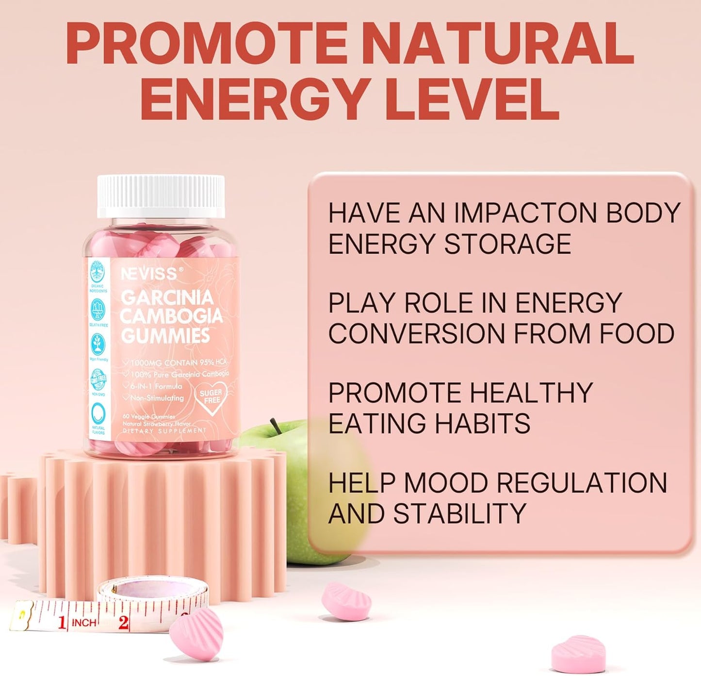 organic-sugar-free-garcinia-cambogia-gummies-1000mg-with-95-hca---metabolism-booster-with-l-carnitine-raspberry-ketone-green-coffee-bean---vegan-strawberry-flavor---60-count-3