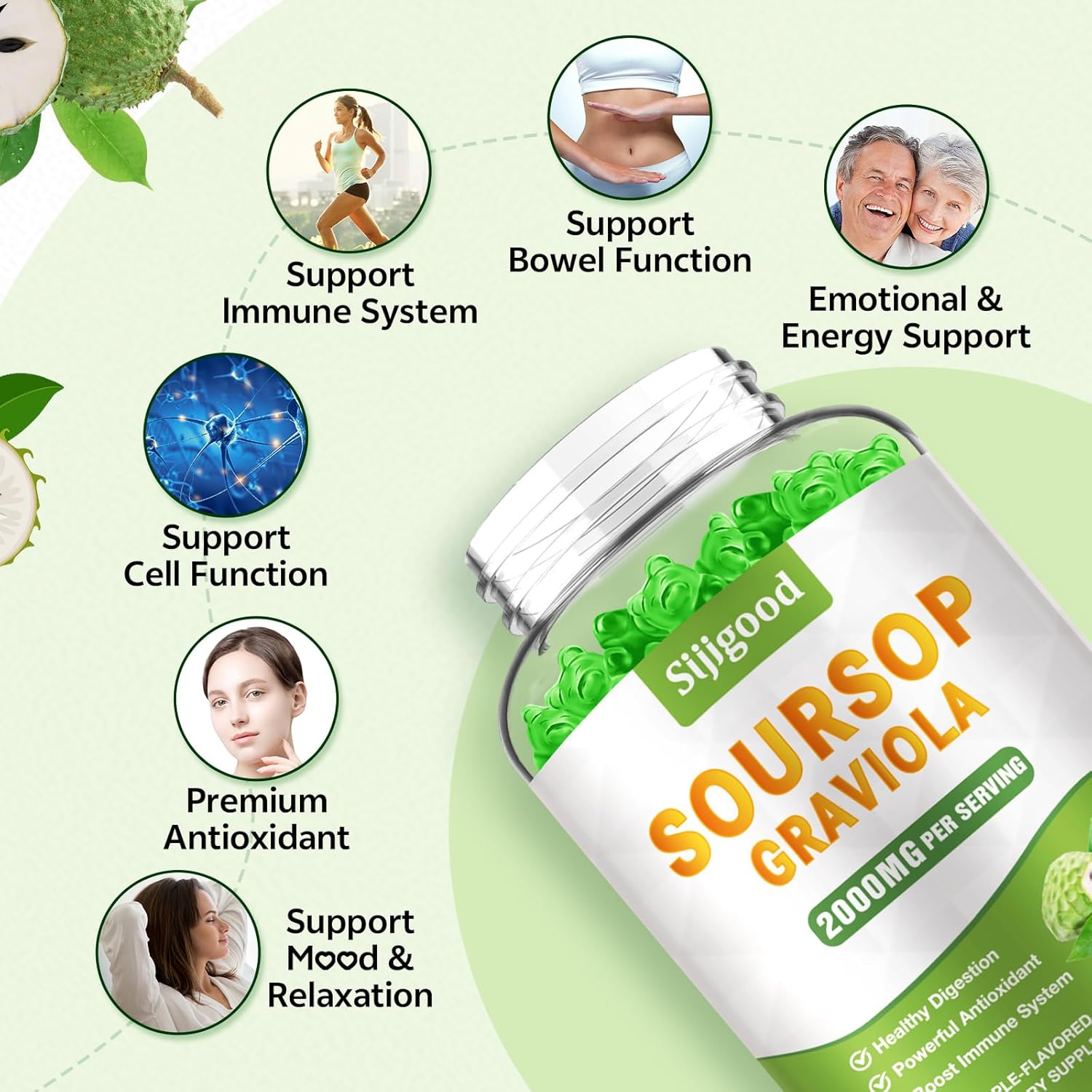 organic-soursop-gummies-with-2000mg-extract---sugar-free-digestive-aid-immune-support---antioxidant-rich-apple-flavored-supplement---60-gummies-3