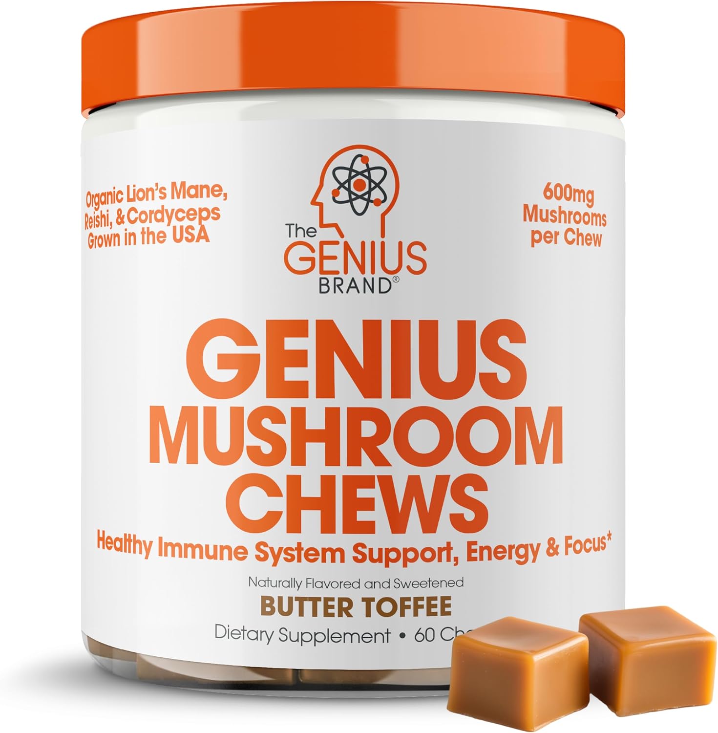 genius-mushroom-soft-chews---lions-mane-cordyceps-reishi-complex-for-energy-focus-brain-health-and-immune-support---nootropic-chew-butter-toffee-flavor-1