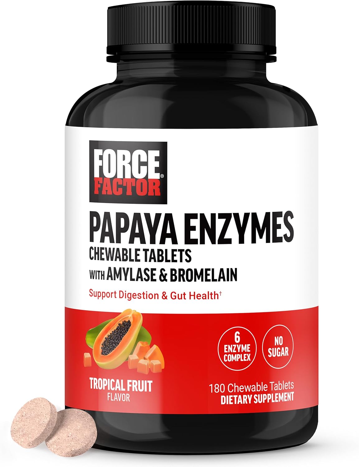 Digestion Supplement with Papaya Enzymes, Amylase, and Bromelain for Bloating Relief - Tropical Fruit Flavor Chewable Tablets, Non-GMO - 180 Count - Espot.com.au