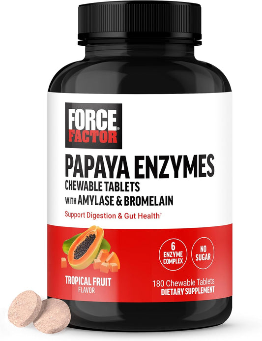 Digestion Supplement with Papaya Enzymes, Amylase, and Bromelain for Bloating Relief - Tropical Fruit Flavor Chewable Tablets, Non-GMO - 180 Count - Espot.com.au