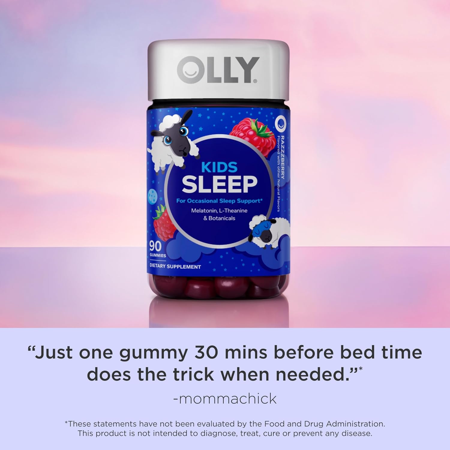Children's Sleep Support Gummies with Melatonin, L-Theanine, Chamomile, Lemon Balm Extracts - Raspberry Flavor - 90 Count - Espot.com.au