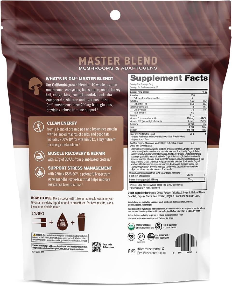 om-mushroom-superfood-master-blend-plant-based-protein-powder---creamy-chocolate-with-10-mushroom-complex-lions-mane-adaptogens---1926-oz-16-servings---optimal-health-recovery-2