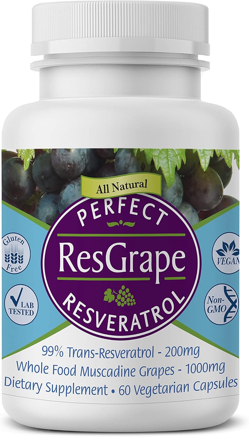 Organic Muscadine Grape Resveratrol Supplement - 60 Veggie Capsules - High-Quality Trans-Resveratrol Formula by Perfect Supplements - Espot.com.au