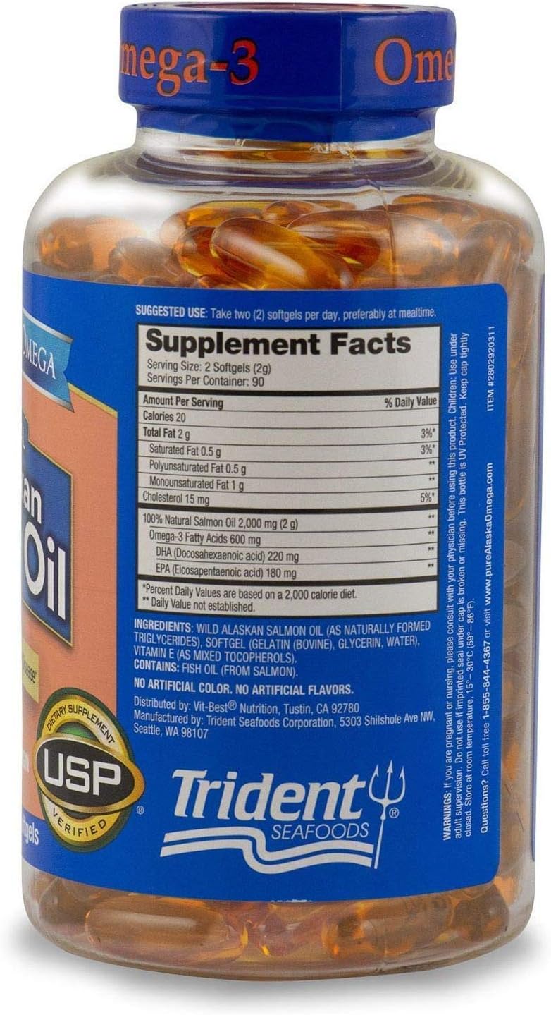 Wild Alaskan Salmon Oil Softgels - 1000mg, 180-Count - Pure Omega-3 Supplement from Alaska - Espot.com.au